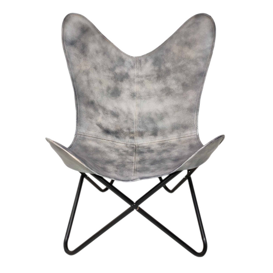 Foldable Ergonomically Gray Leather Butterfly Chair