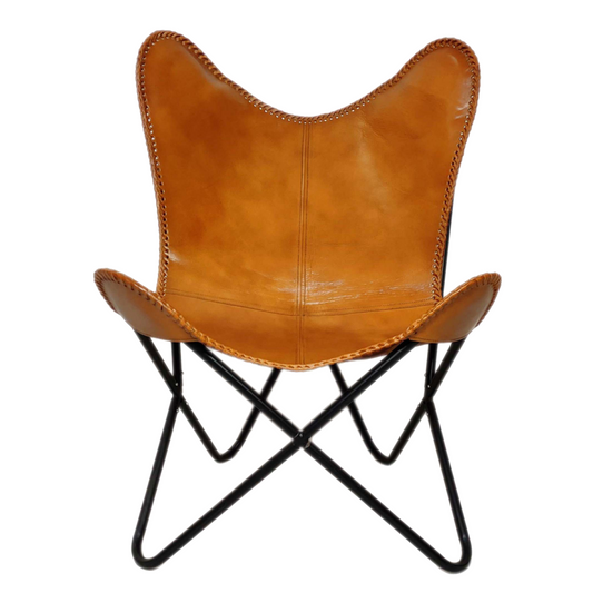 Fashionable Home Interior Handmade Tan Leather Butterfly Chair