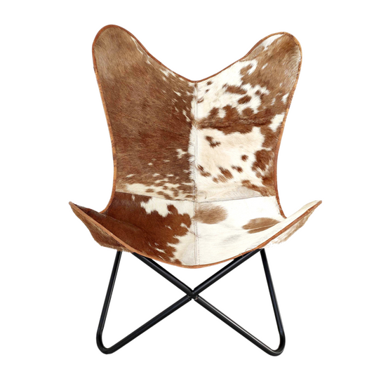 Brown & White Cow Hide Hair On Leather Butterfly Chair.