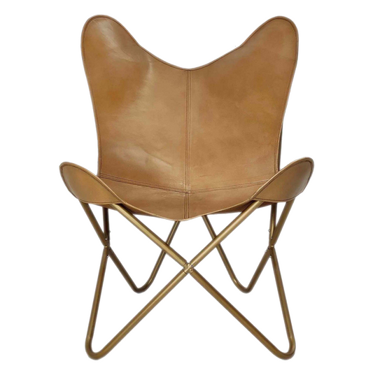 Fascinate Living Room Camel Color Leather Butterfly Chair
